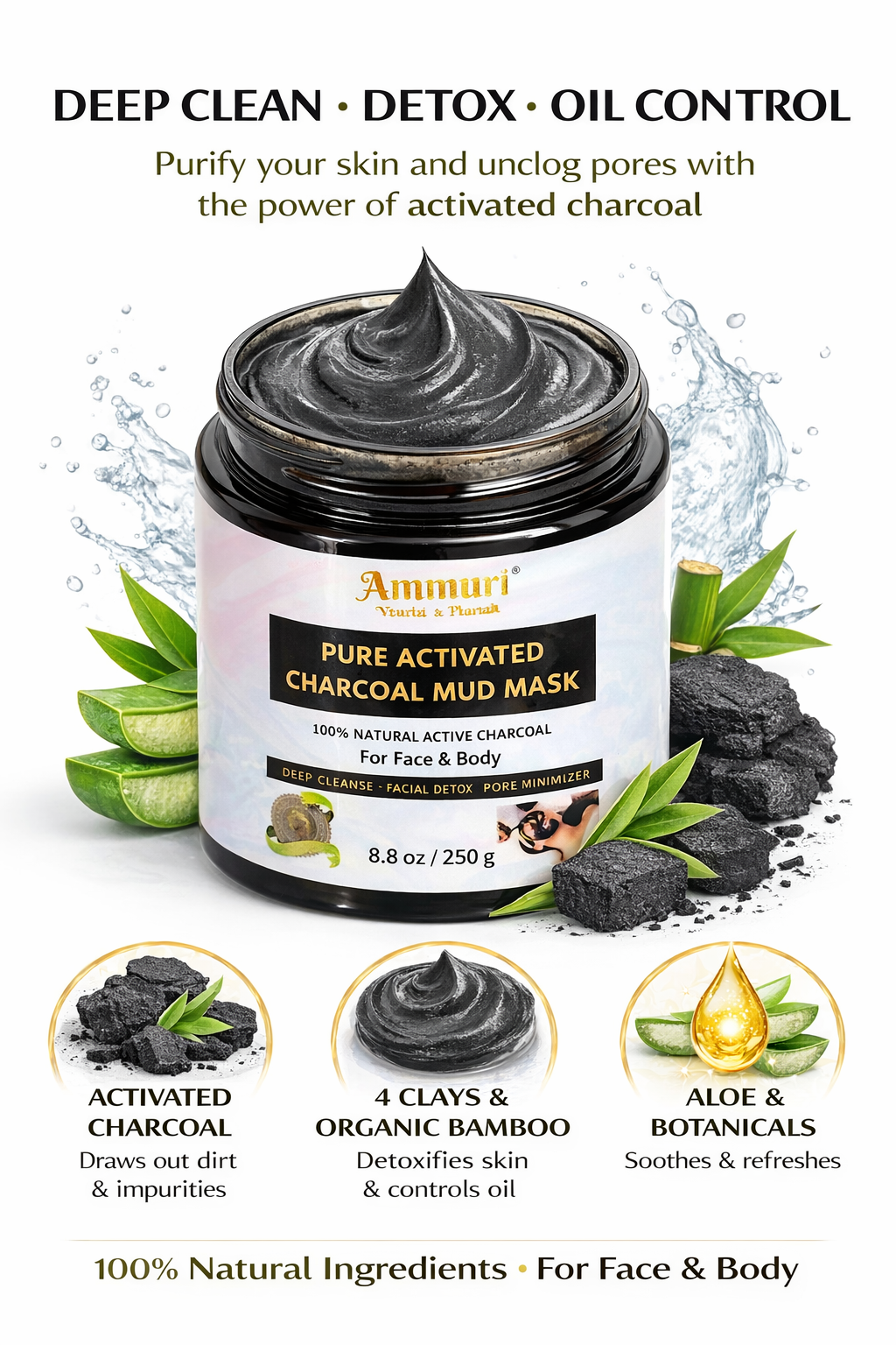 Ammuri Pure Activated Charcoal Mud Mask for Face & Body