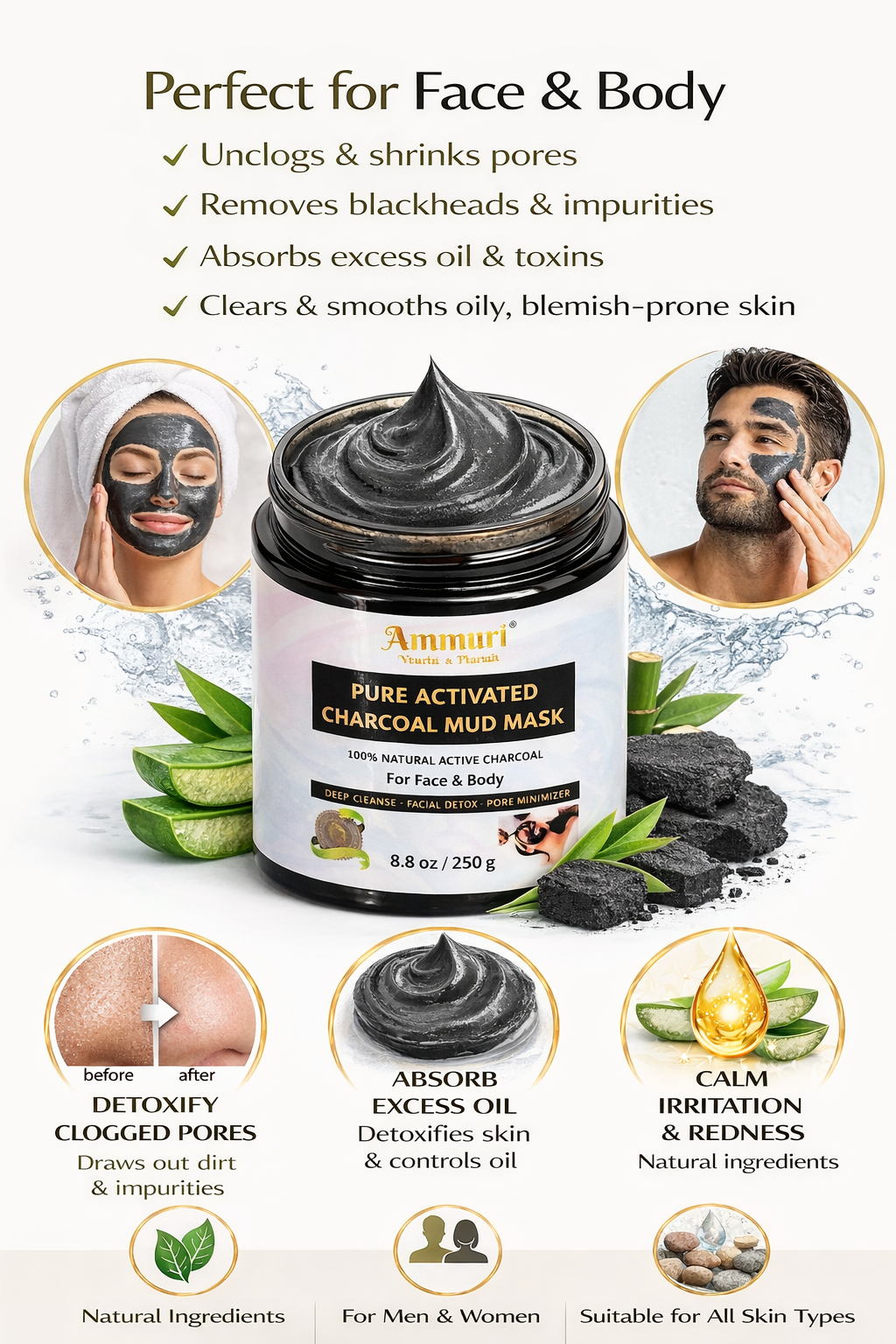 Ammuri Pure Activated Charcoal Mud Mask for Face & Body