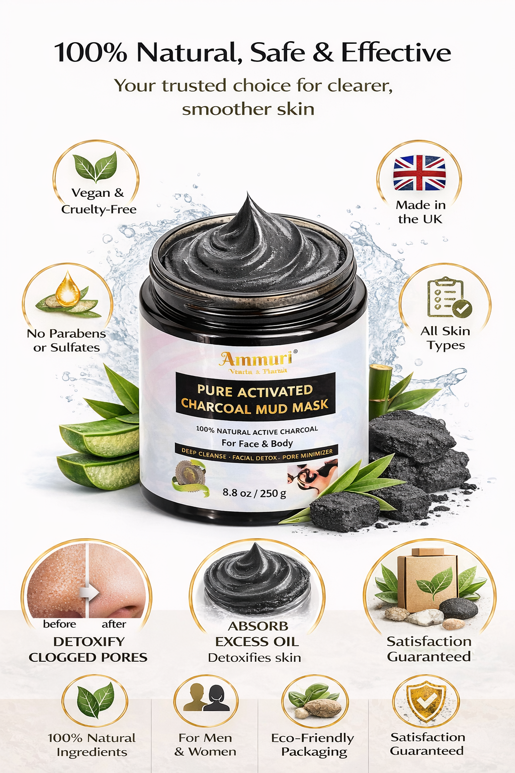 Ammuri Pure Activated Charcoal Mud Mask for Face & Body