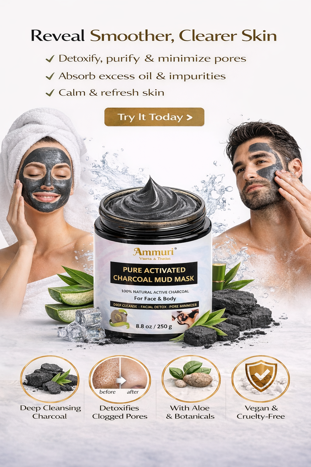 Ammuri Pure Activated Charcoal Mud Mask for Face & Body