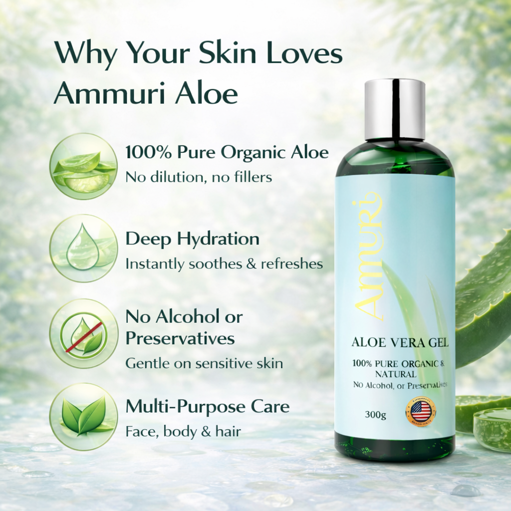 Ammuri Organic Aloe Vera Gel 5 Pack | Natural Hydrating & Soothing Gel for Face, Body & Hair | Pure, Additive-Free Skincare for All Skin Types